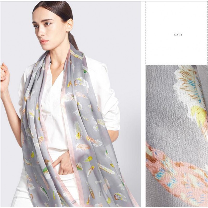 Pure Silk Scarf White Print Women Summer Scarf